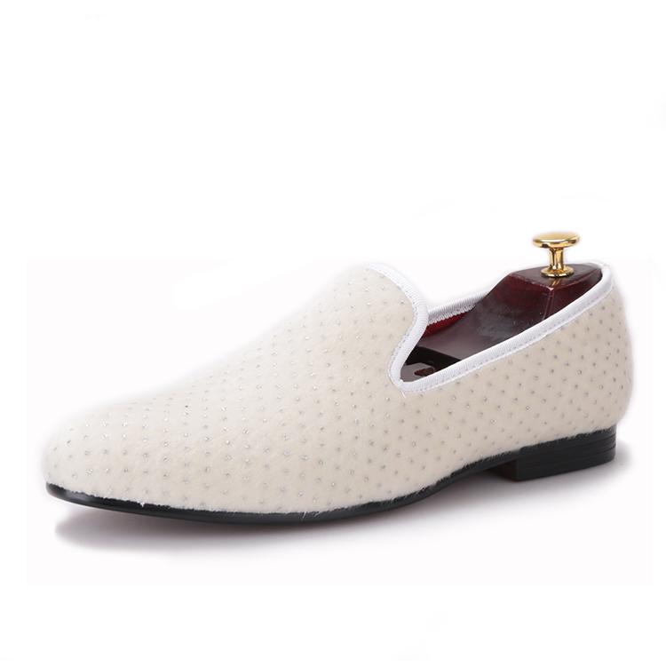 OneDrop Handmade Men Dress Shoes White Velvet Rhinestones Party Wedding Prom Loafers White / 9 OneDrop Handmade Men Dress Shoes White Velvet Rhinestones Party Wedding Prom Loafers White / 9