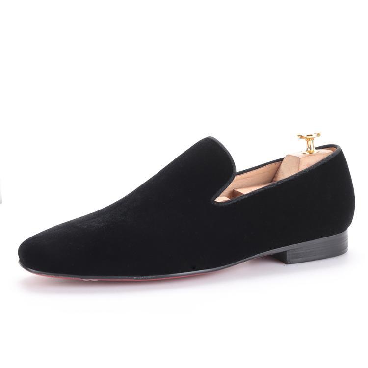 OneDrop Men Dress Shoes Black Velvet Handmade Flats Wedding Prom Party Loafers