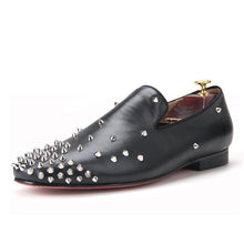 OneDrop Handmade Men Dress Shoes Black Leather Spikes Party Wedding Prom Loafers