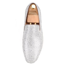 OneDrop Men Handmade Leather Dress Shoes Silver Rhinestone Party Wedding And Prom Loafers