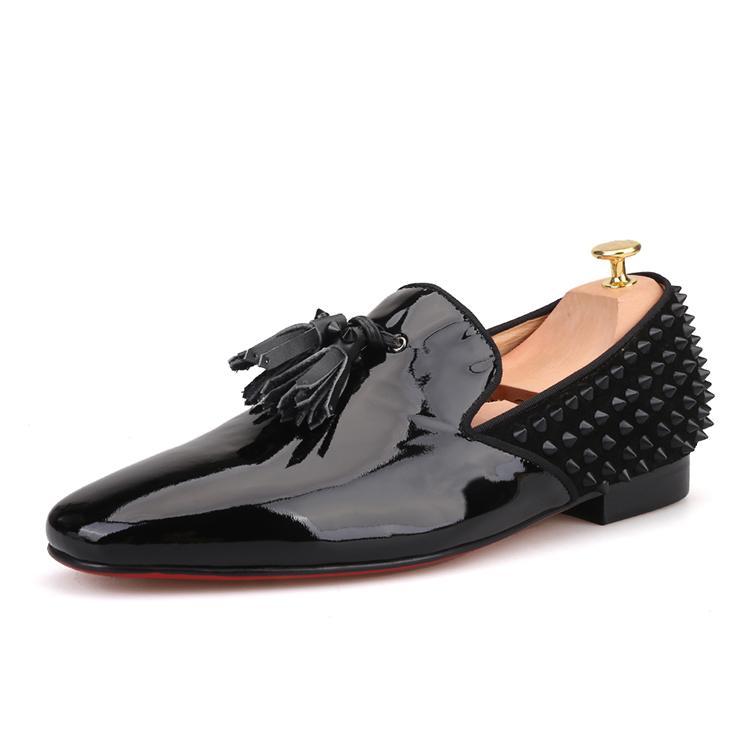 OneDrop Men Handmade Patent Leather Dress Shoes Red Bottom Spikes Wedding Party Prom Loafers Black / 14 OneDrop Men Handmade Patent Leather Dress Shoes Red Bottom Spikes Wedding Party Prom Loafers Black / 14