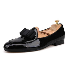 OneDrop Handmade Dress Shoes Men Patent Leather Stitching Bowtie Wedding Party Prom Loafers