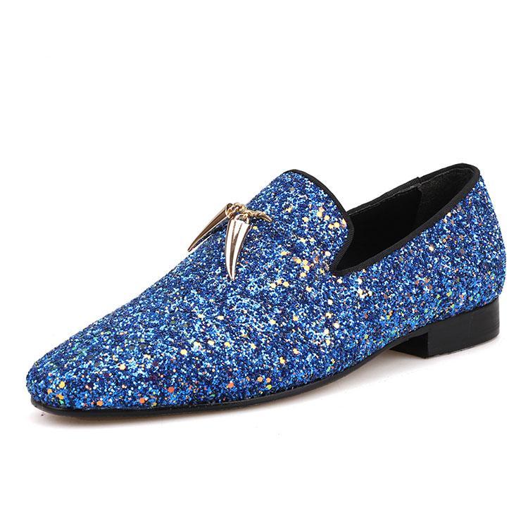 OneDrop Men Sky Blue Handmade Leather Prom Party And Wedding Dress Shoes Loafers Metal Tassels