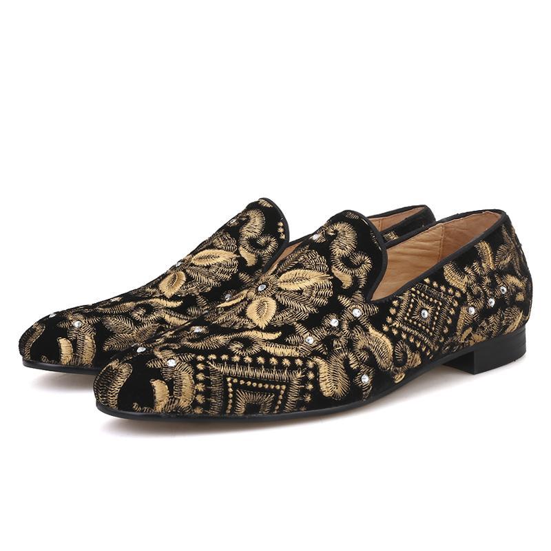 OneDrop Men Handmade Dress Shoes Gold Embroidery Party Wedding Prom Loafers Multi / 9