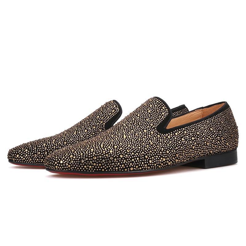 OneDrop Handmade Men Dress Shoes Leather Gold Rhinestone