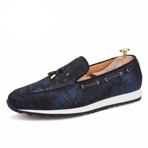 OneDrop Handmade Men Navy Blue Metal Tassel Sporty Sneakers