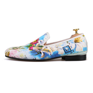 Men OneDrop Handmade Dress Shoes Flowers Print Slipper Wedding Party Prom Loafers