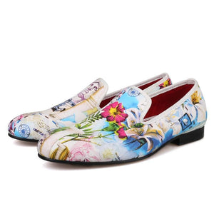 Men OneDrop Handmade Dress Shoes Flowers Print Slipper Wedding Party Prom Loafers