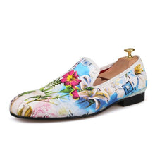 Men OneDrop Handmade Dress Shoes Flowers Print Slipper Wedding Party Prom Loafers
