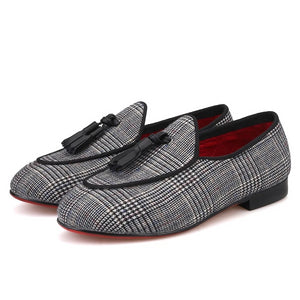 OneDrop Handmade Kid Children Gingham Cotton Dress Shoes Red Bottom Wedding Party Prom Loafers