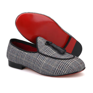 OneDrop Handmade Kid Children Gingham Cotton Dress Shoes Red Bottom Wedding Party Prom Loafers