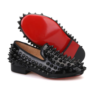 OneDrop Children Handmade Party Wedding And Prom Kid Spikes Loafers Red Bottom