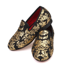 OneDrop Children Velvet Kid Handmade Gold Print Party Wedding Prom Loafers