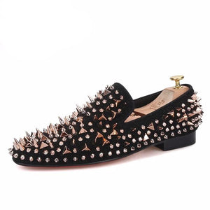 OneDrop Handmade Men Rose Gold Spiked Black Cow Leather Red Bottom Party Wedding Prom Loafers Black / 7.5 OneDrop Handmade Men Rose Gold Spiked Black Cow Leather Red Bottom Party Wedding Prom Loafers Black / 7.5