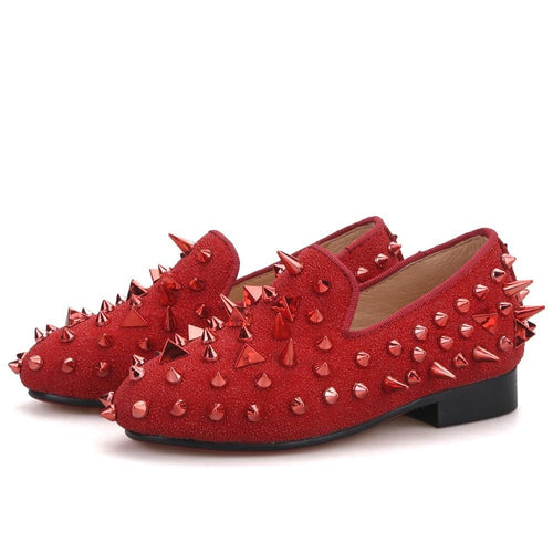 Kid OneDrop Handmade Children Wedding Party And Prom Spikes Red Loafers