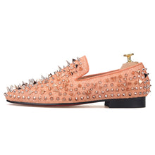 OneDrop Men Handmade Gold Spikes Red Bottom Party Wedding Banquet Prom Orange Loafers