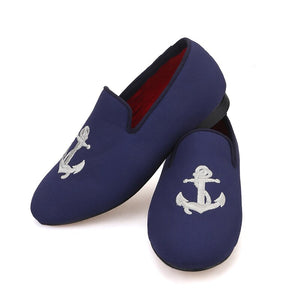 OneDrop Children Handmade Navy Canvas Kid Flat Embroidery Anchor Party Prom Wedding Loafers Red Cotton Insole