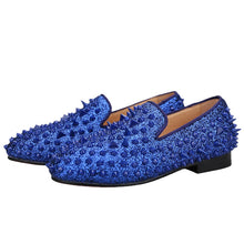 OneDrop Kids Handmade Blue Leather Spikes Children Shoes Wedding Birthday Prom Party Loafers