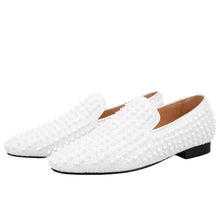 OneDrop Handmade White Spikes Men Slip-On Smoking Slippers Red Outsole Party Wedding Birthday Prom Loafers