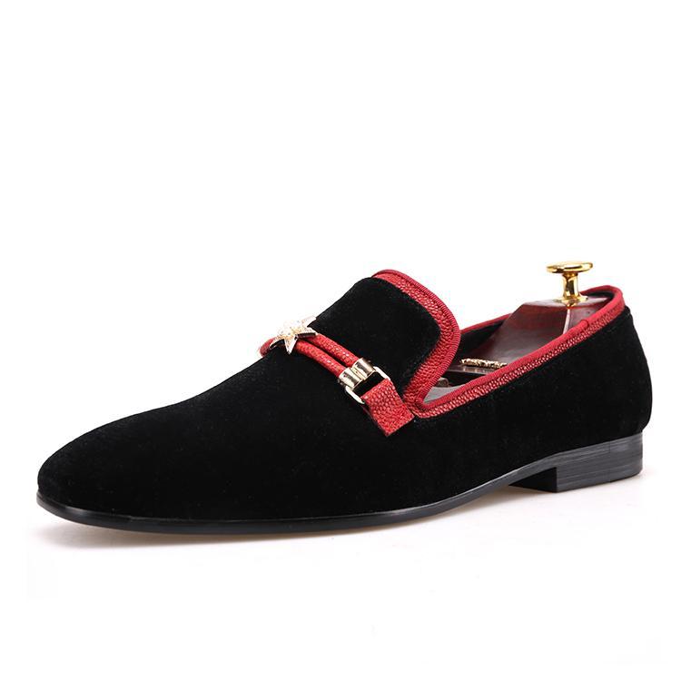 OneDrop Men Handmade Velvet Dress Shoes Pearl Metal Buckle Party Wedding  Prom Loafers