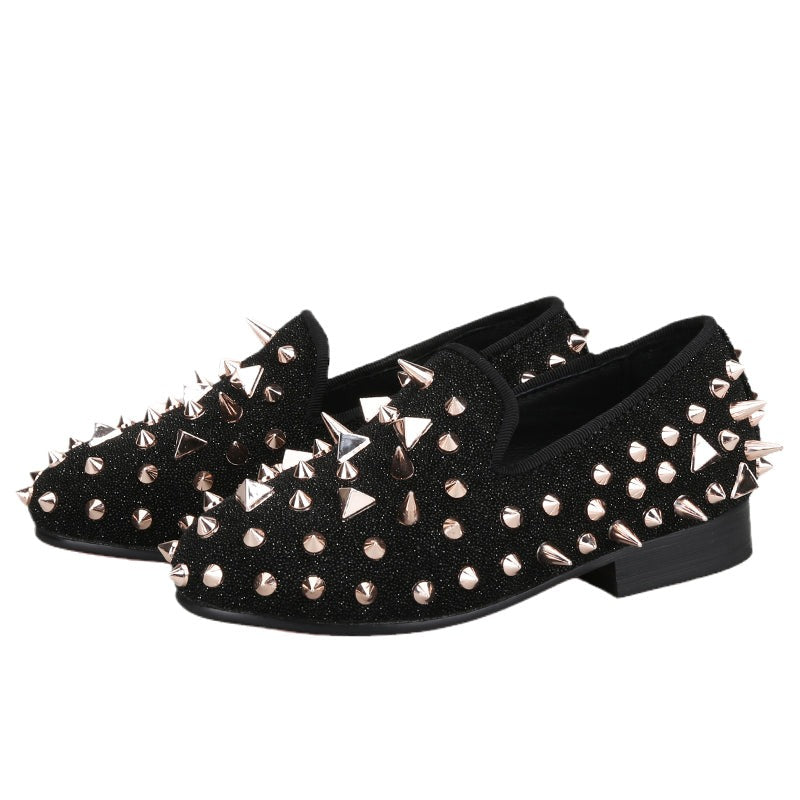 black and rose gold loafers