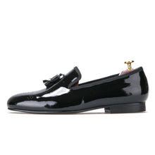 OneDrop Handmade Black Patent Leather Men Shoes With Tassel Party Wedding Prom Loafers