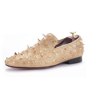 gold dress shoes with spikes Mesa Gold Spiked Loafers