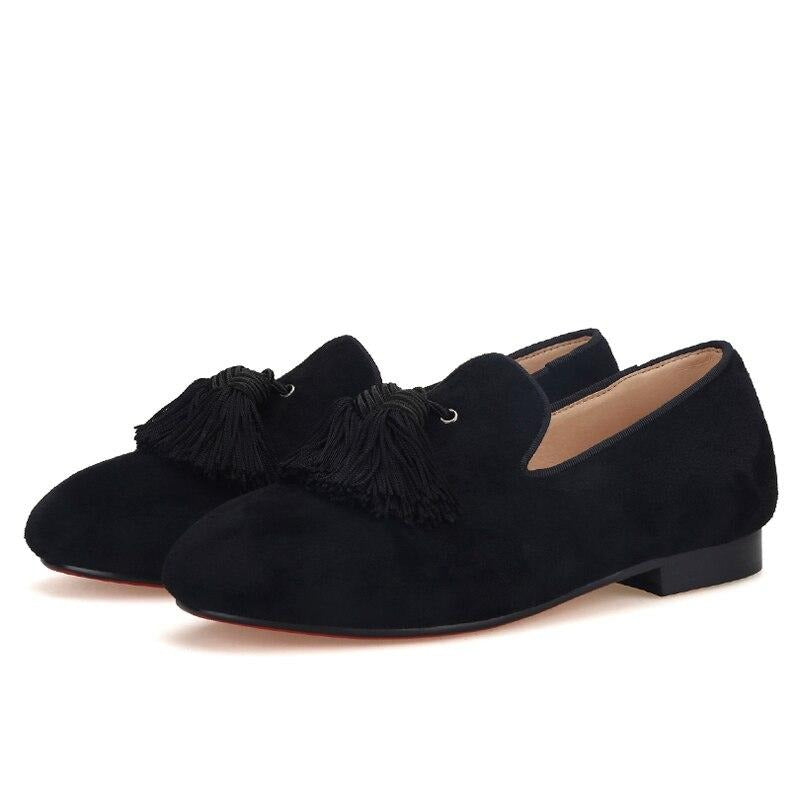 toddler dress shoes OneDrop Handmade Kid Children Black Suede Toddler Dress Shoes Tassel Red Bottom Baby Leather Insole Birthday Wedding Prom Party Loafers Black / 12