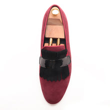 OneDrop Handmade Men Red Velvet Dress Shoes Large Suede Fringed Party Banquet Wedding Prom Loafers