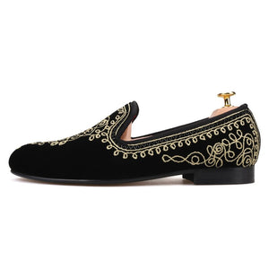 OneDrop Handmade Men Luxurious Embroidered Motif Paisley Velvet Moccasin Wedding Party Banquet And Prom Loafers