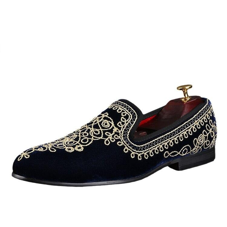 OneDrop Handmade Men Luxurious Embroidered Motif Paisley Velvet Moccasin Wedding Party Banquet And Prom Loafers