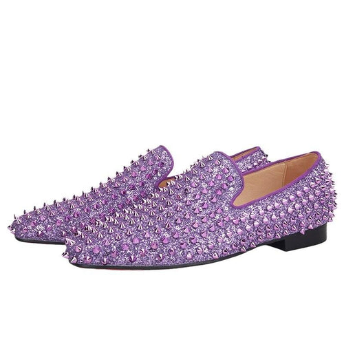 OneDrop Men Handmade Purple Lavender Spikes Casual Shoes Party Prom Wedding Banquet Loafers Red Sole