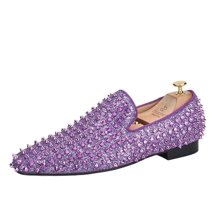 OneDrop Men Handmade Purple Lavender Spikes Shoes Party Wedding Red Sole