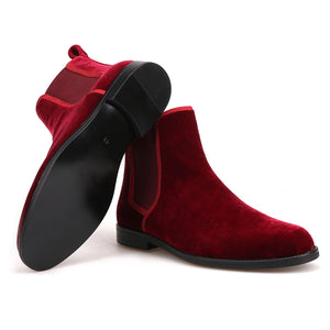 OneDrop Handmade Men CHELSEA Boots Burgundy Velvet