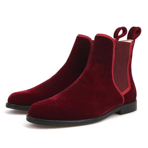 OneDrop Handmade Men CHELSEA Boots Burgundy Velvet