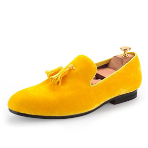 yellow dress shoes mens OneDrop Men Handmade Dress Shoes With Velvet Tassel Party WeddingProm Loafer