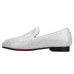 OneDrop Kid Sliver Leather Children Crystal Rhinestone Handmade Shoes Wedding Birthday Prom Party Loafers
