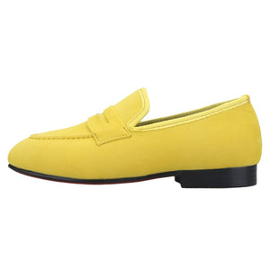 OneDrop Yellow Velvet Children Handmade Kid Penny Loafers Red Outsole Birthday Wedding Party Prom Shoes