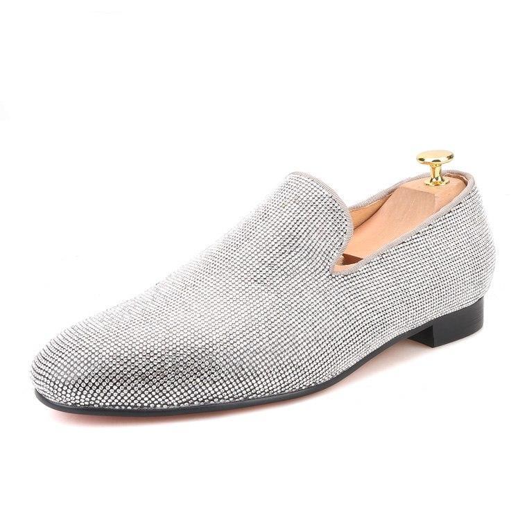 Men OneDrop Handmade Sliver Diamond Dress Shoes Red Bottom Wedding Party Prom Loafers Silver / 15 Men OneDrop Handmade Sliver Diamond Dress Shoes Red Bottom Wedding Party Prom Loafers Silver / 15