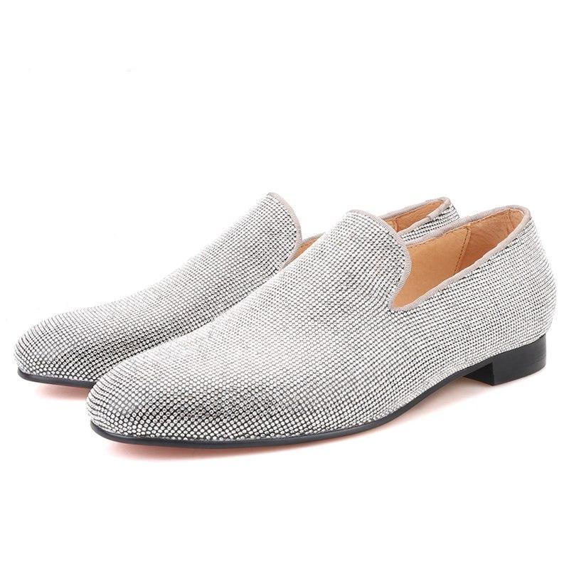 Men OneDrop Handmade Sliver Diamond Dress Shoes Red Bottom Wedding Party Prom Loafers Silver / 15 Men OneDrop Handmade Sliver Diamond Dress Shoes Red Bottom Wedding Party Prom Loafers Silver / 15