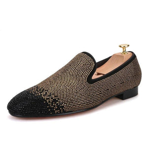 black and gold dress shoes for men OneDrop Handmade Men Dress Shoes Suede Black Gold Rhinestone Party Wedding And Prom Loafers