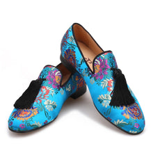 OneDrop Handmade Men Floral Wedding Party Prom Loafers Silk Dress Shoes Slippers