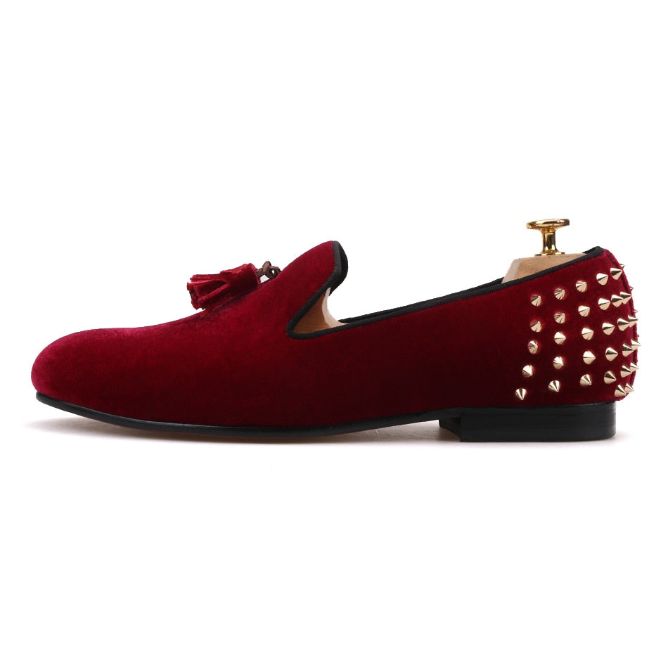 OneDrop Men Handmade Dress Shoes Velvet Tassel Spikes Party Wedding Prom Loafers Wine Red / 9 OneDrop Men Handmade Dress Shoes Velvet Tassel Spikes Party Wedding Prom Loafers Wine Red / 9