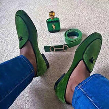 OneDrop Handmade Green Men Velvet Dress Shoes Leather Tie Red Bottom Wedding Prom Party Loafers