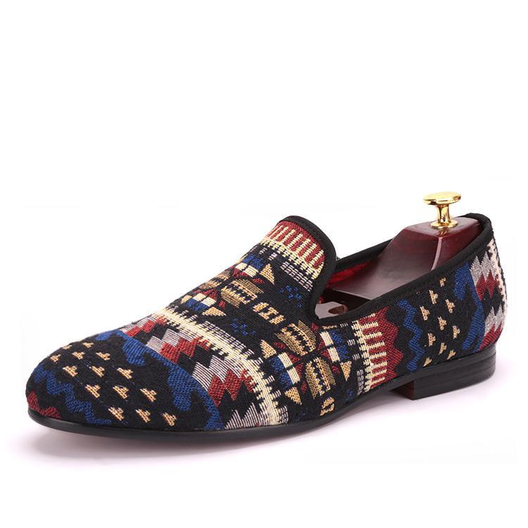 OneDrop Handmade Men Cotton Dress Shoes Multi Mixed Colors Knitted Party Wedding Prom Loafers