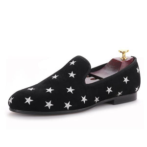 OneDrop Handmade Men Velvet Dress Shoes Star Embroidery Party Wedding Prom Loafers