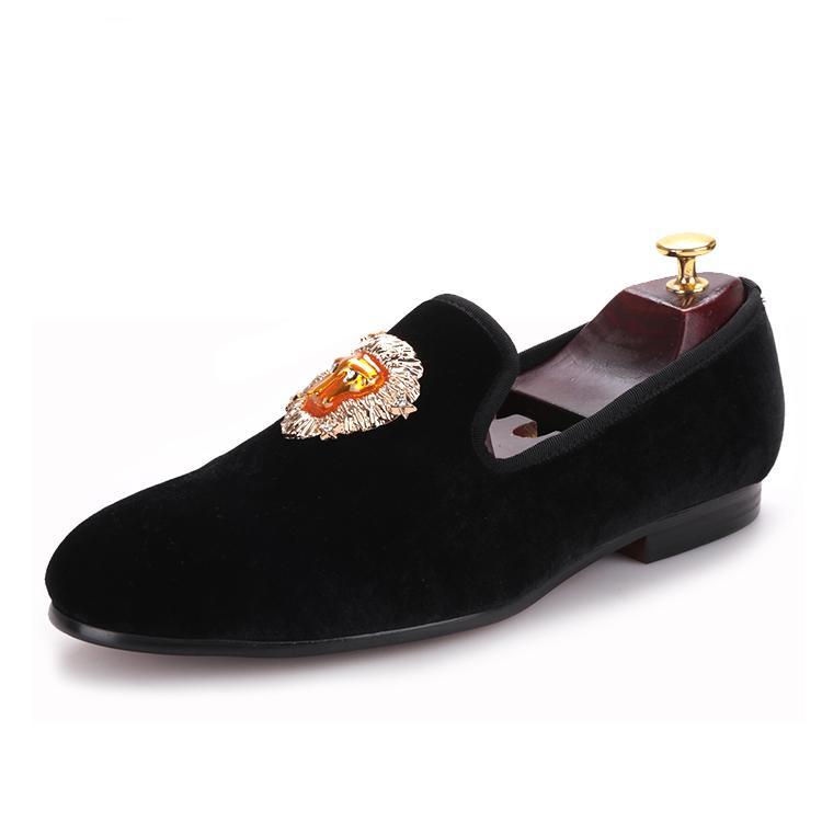 OneDrop Handmade Dress Shoes Lion Buckle Men Velvet Prom Wedding Party Loafers