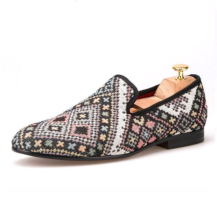 OneDrop Handmade Mixed Colors Men Flats Ethnic Lattice Dress Shoes Party Wedding Prom Loafers