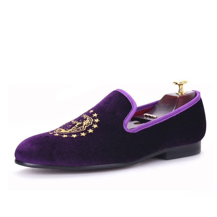 OneDrop Men Velvet Handmade Dress Shoes Delicate Embroidery Wedding Prom Party Loafers Purple / 9 OneDrop Men Velvet Handmade Dress Shoes Delicate Embroidery Wedding Prom Party Loafers Purple / 9