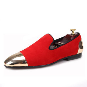 OneDrop Red Velvet Dress Shoes Handmade Men Gold Toe Party